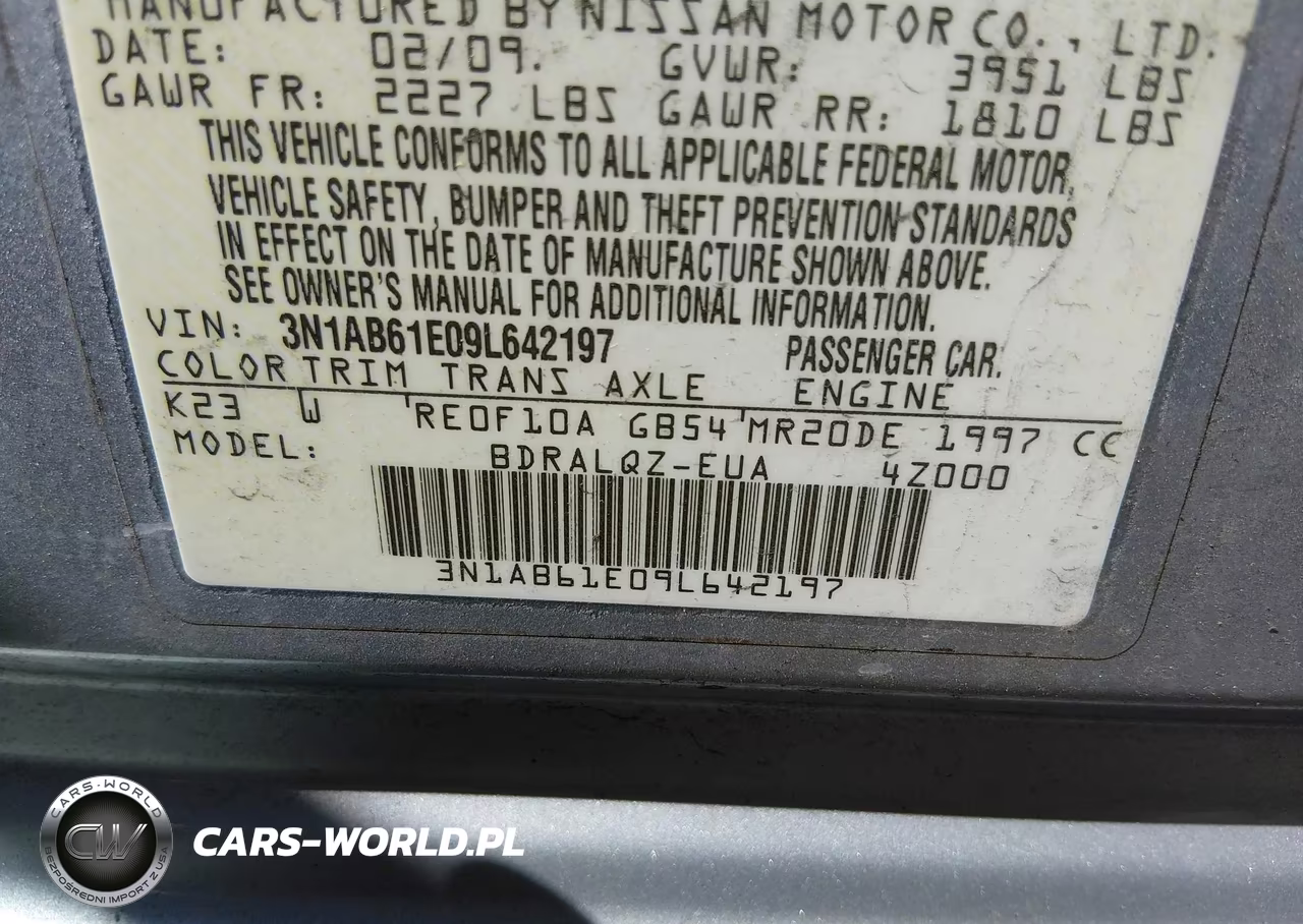 2009 Nissan Sentra 2.0 VIN:3N1AB61E09L642197 - 9