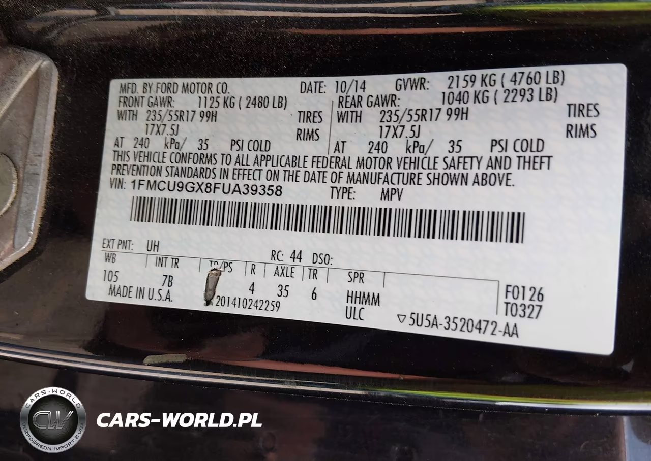 2015 Ford Escape VIN:1FMCV9GX8FUA39358 - 9