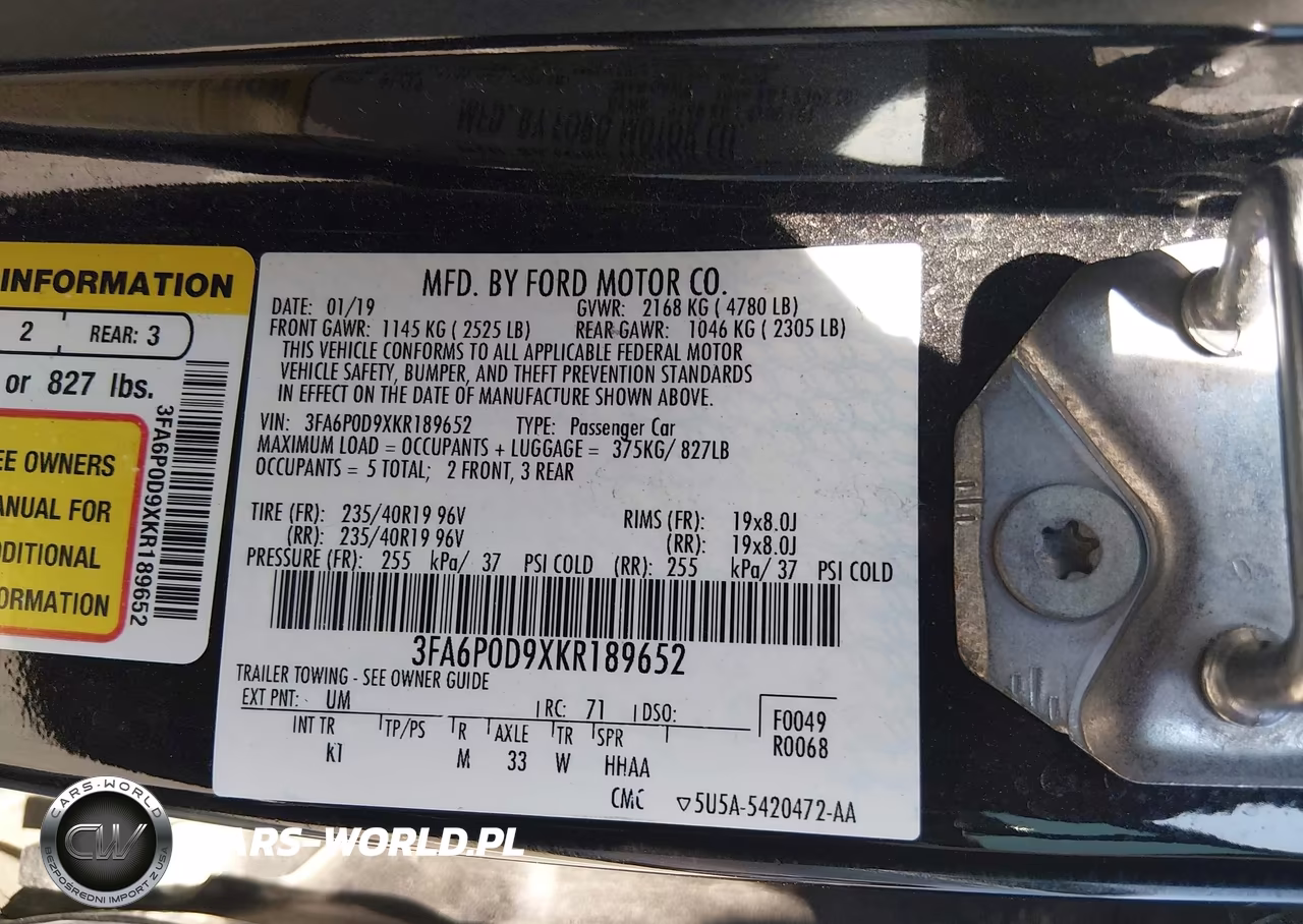 2019 Ford Fusion Titanium VIN:3FA6P0D9XKR189652 - 9