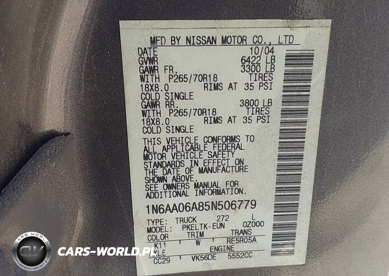 2005 Nissan Titan Se VIN:1N6AA06A85N506779 - 9