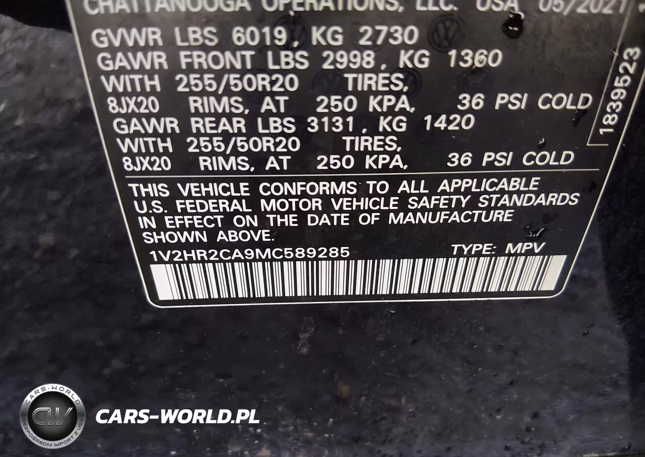 2021 Volkswagen Atlas 3.6L V6 Se W-Technology VIN:1V2HR2CA9MC589285 - 9