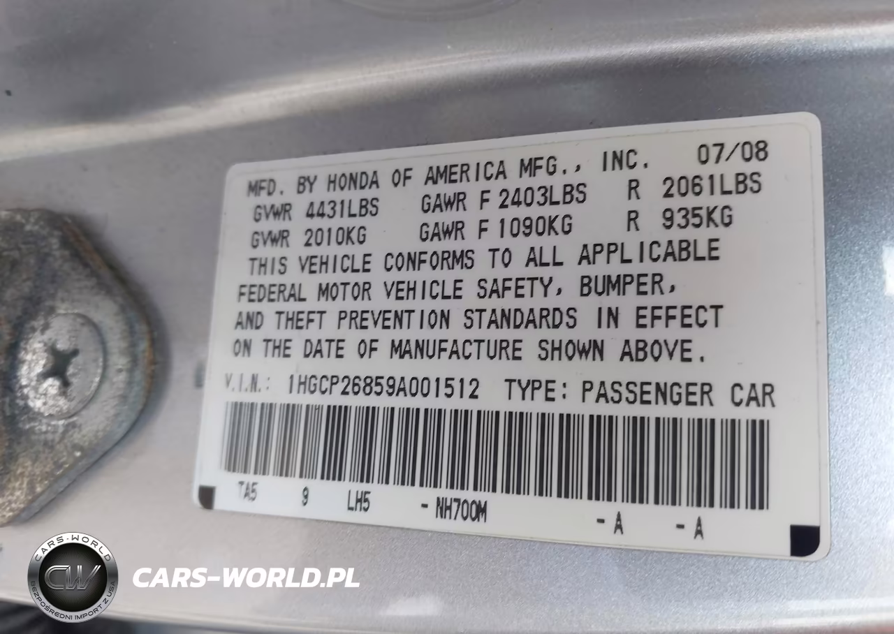 2009 Honda Accord 2.4 Ex-L VIN:1HGCP26859A001512 - 9