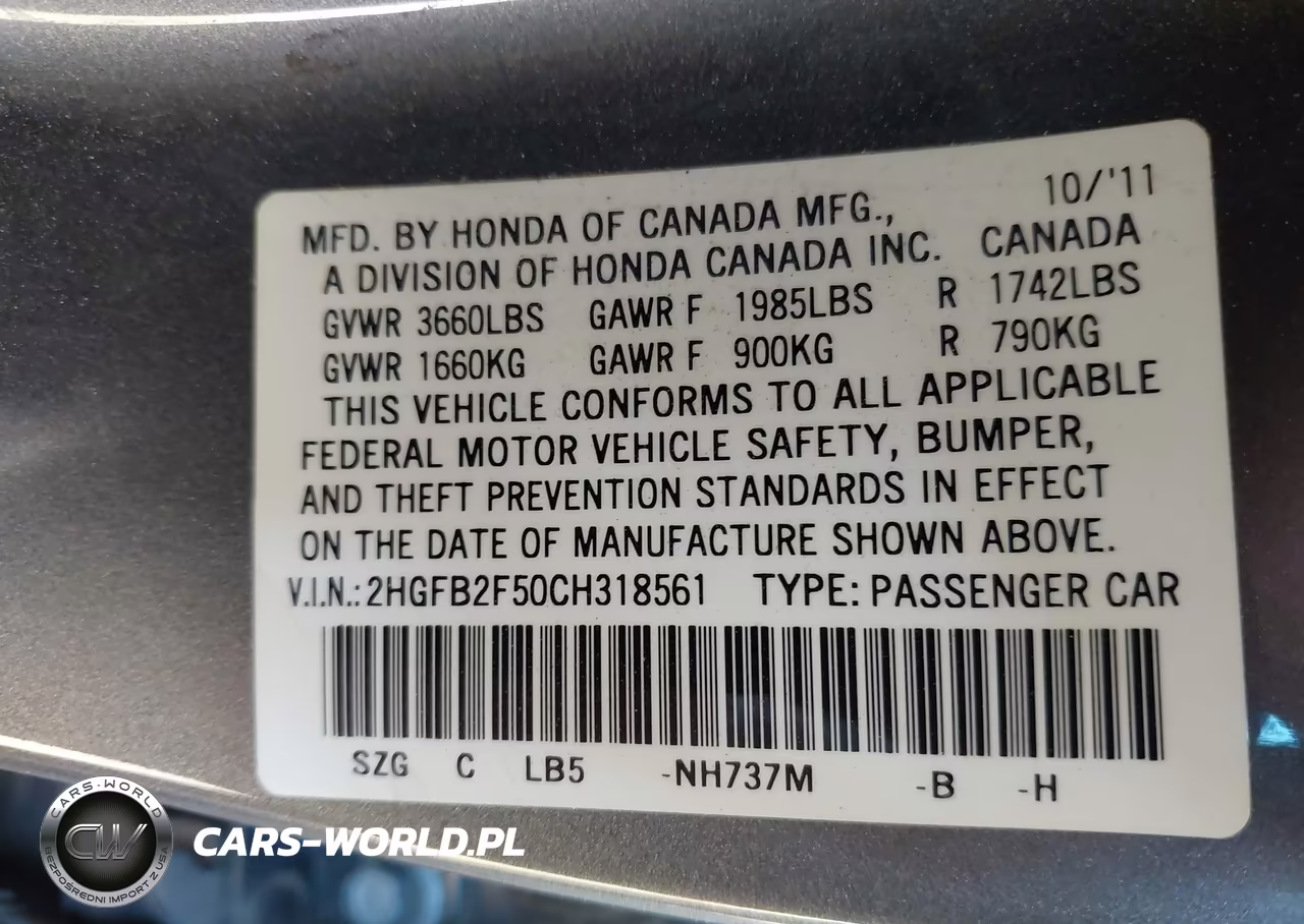 2012 Honda Civic Lx VIN:2HGFB2F50CH318561 - 9