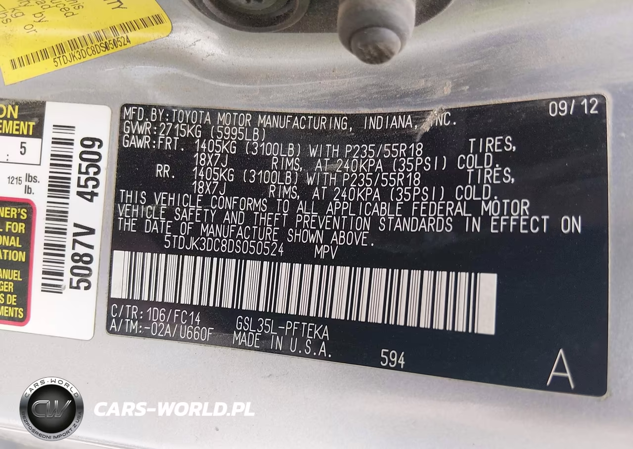 2013 Toyota Sienna Le 7 Passenger VIN:5TDJK3DC8DS050524 - 9
