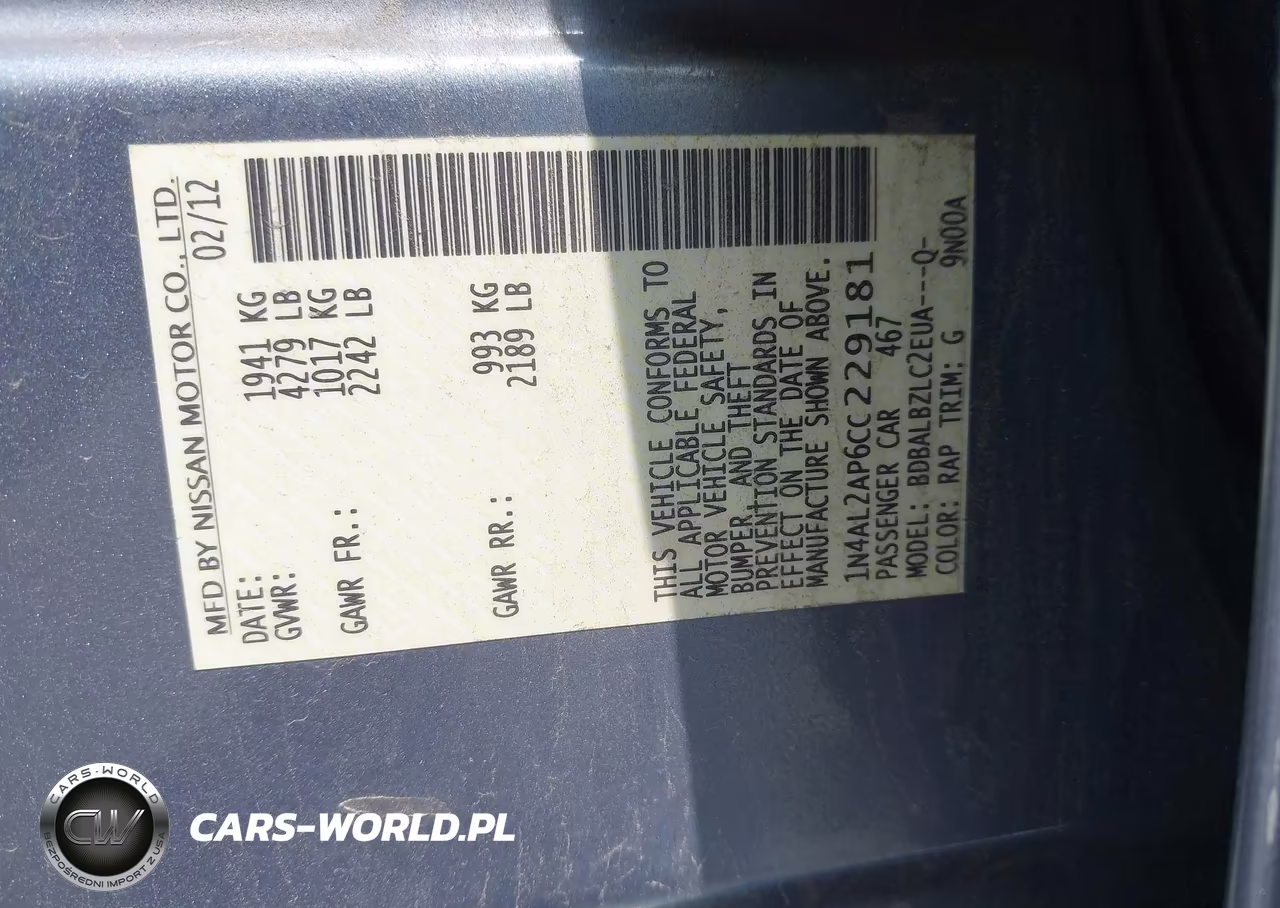 2012 Nissan Altima 2.5 S VIN:1N4AL2AP6CC229181 - 9