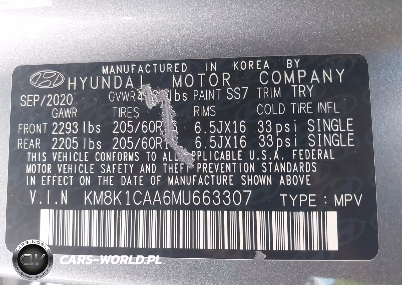 2021 Hyundai Kona Se VIN:KM8K1CAA6MU663307 - 9