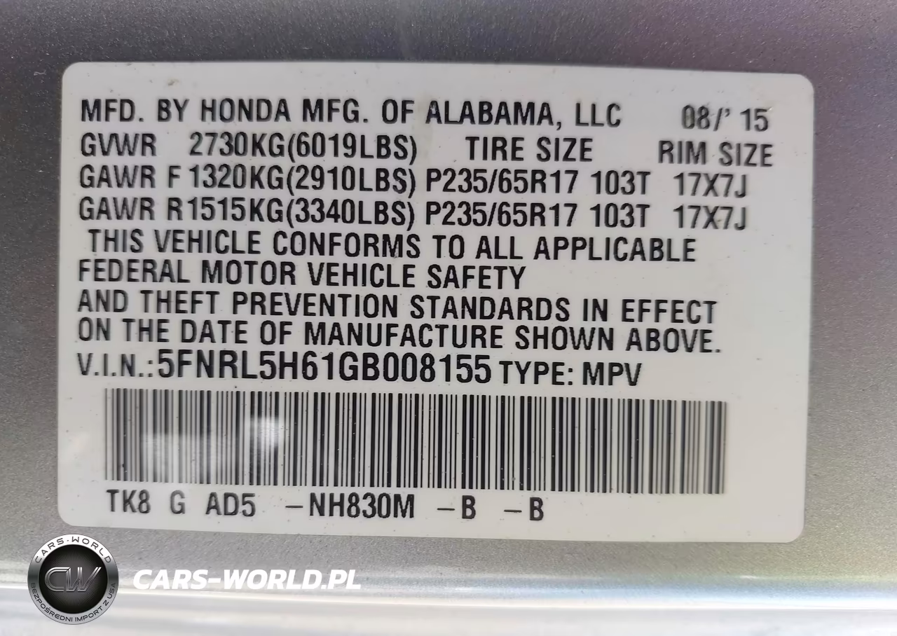 2016 Honda Odyssey Ex-L VIN:5FNRL5H61GB008155 - 9