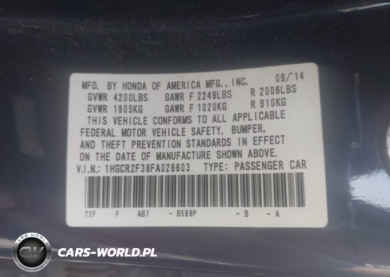 2015 Honda Accord Lx VIN:1HGCR2F38FA028603 - 9