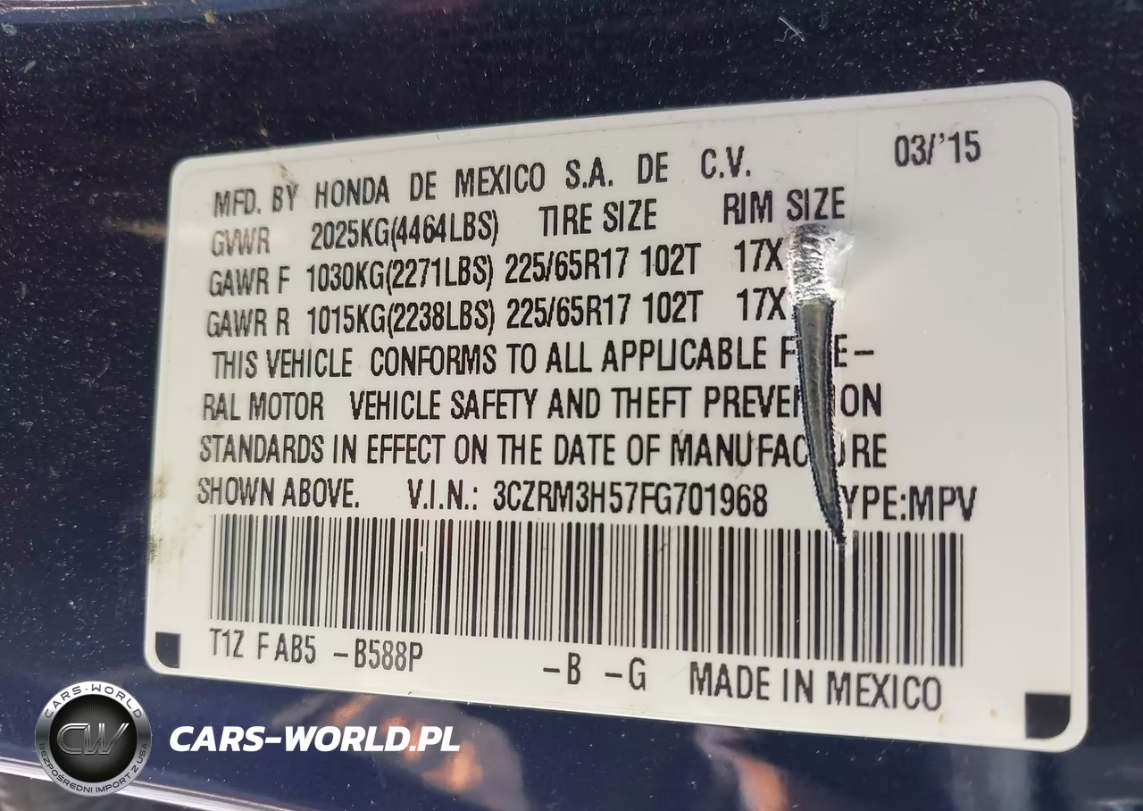 2015 Honda Cr-V Ex VIN:3CZRM3H57FG701968 - 9