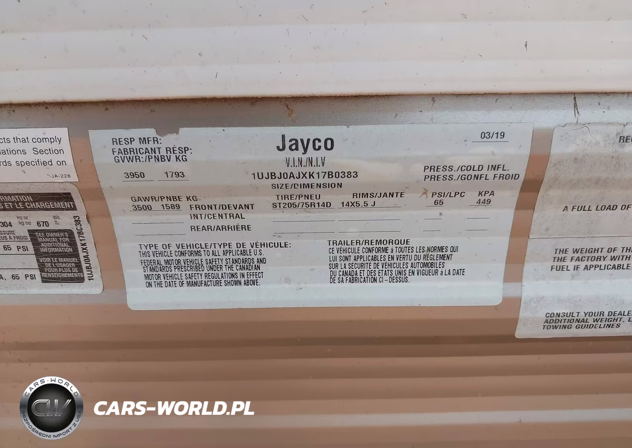 2019 Jayco Other VIN:1UJBJ0AJXJ17B0383 - 9