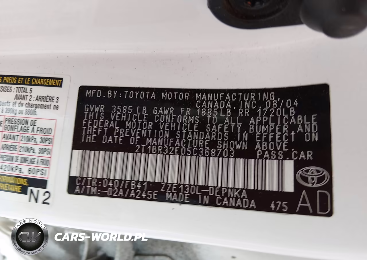 2005 Toyota Corolla Le VIN:2T1BR32E05C368703 - 9