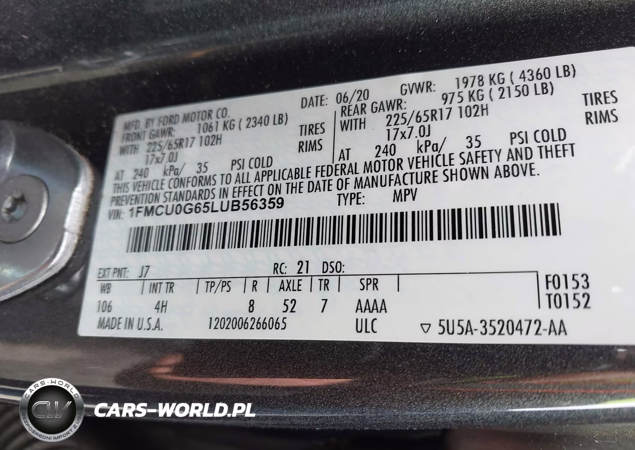 2020 Ford Escape Se VIN:1FMCU0G65LUB56359 - 9
