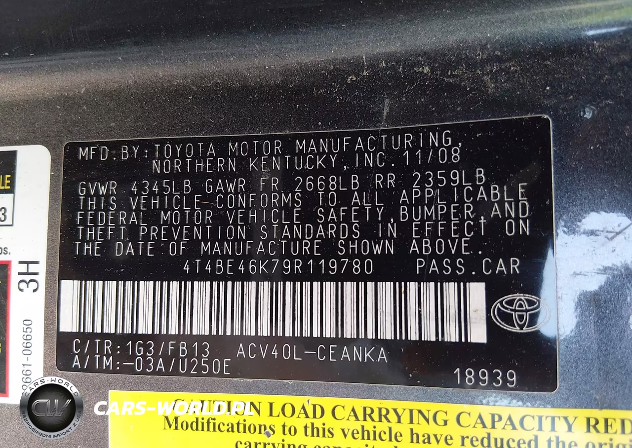 2009 Toyota Camry Le VIN:4T4BE46K79R119780 - 9
