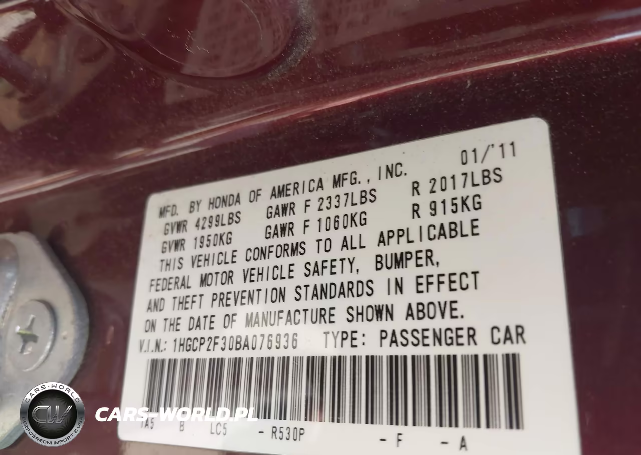 2011 Honda Accord 2.4 Lx VIN:1HGCP2F30BA076936 - 9