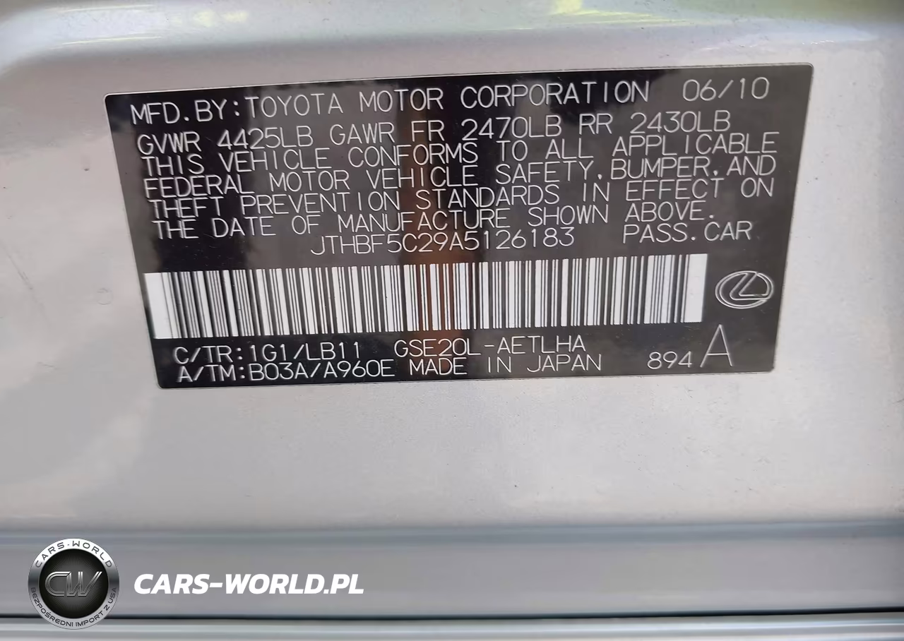 2010 Lexus Is 250 VIN:JTHBF5C29A5126183 - 9