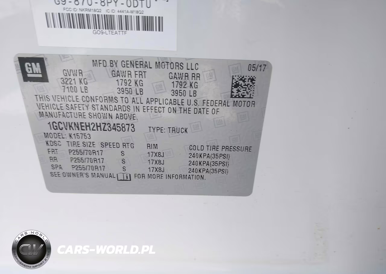 2017 Chevrolet Silverado 1500 Wt VIN:1GCVKNEH2HZ345873 - 9