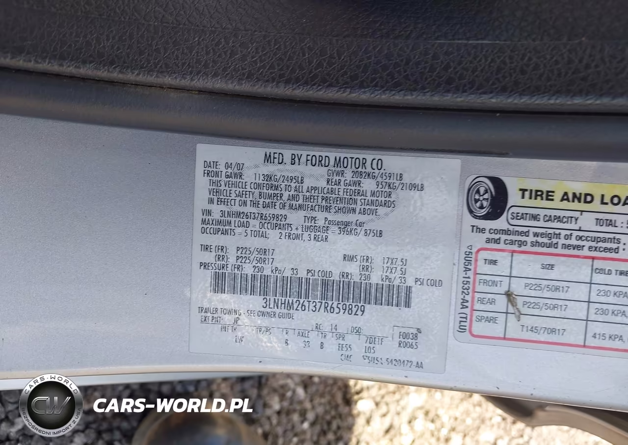 2007 Lincoln Mkz VIN:3LNHM26T37R659829 - 9