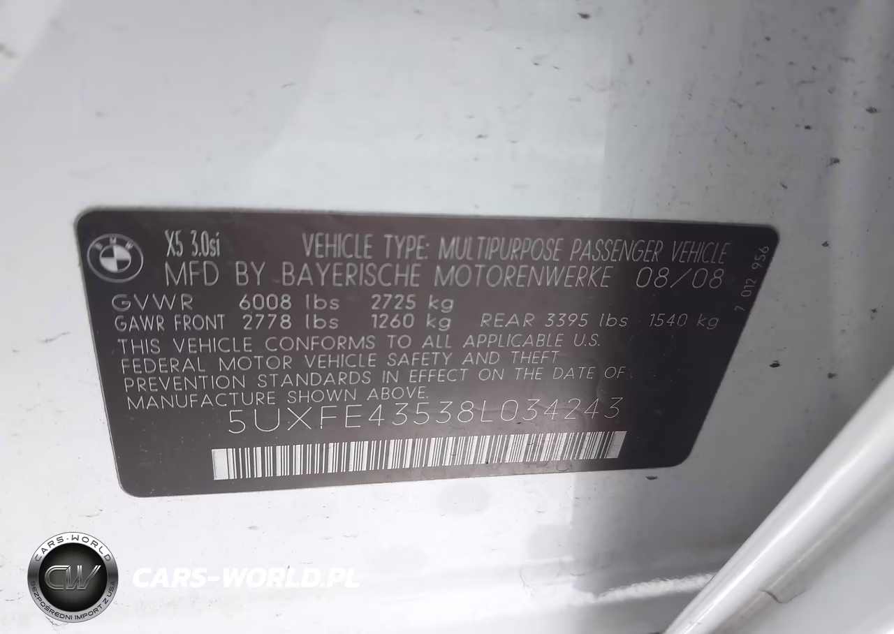 2008 BMW X5 3.0Si VIN:5UXFE43538L034243 - 9