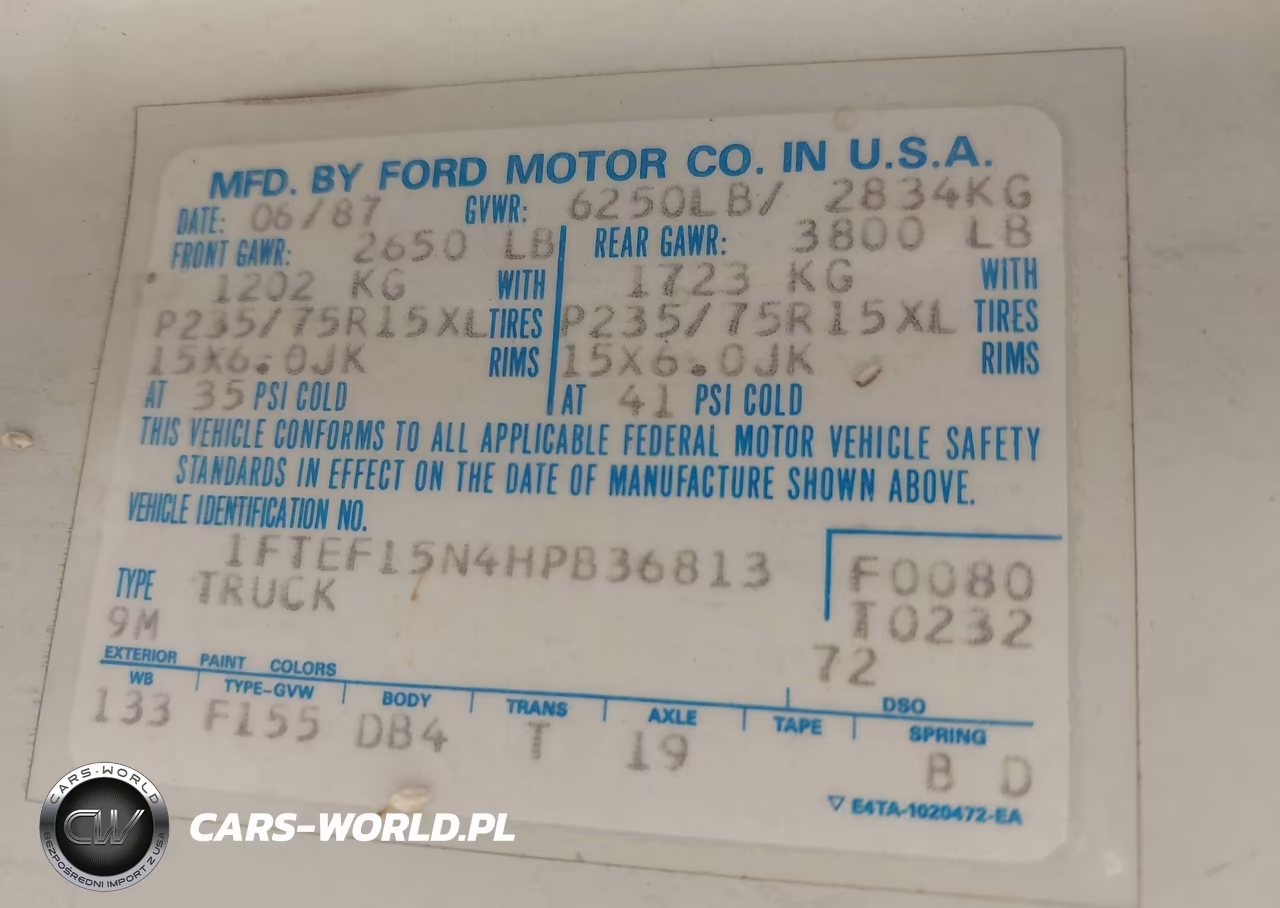 1987 Ford F150 VIN:1FTEF15N4HPB36813 - 9