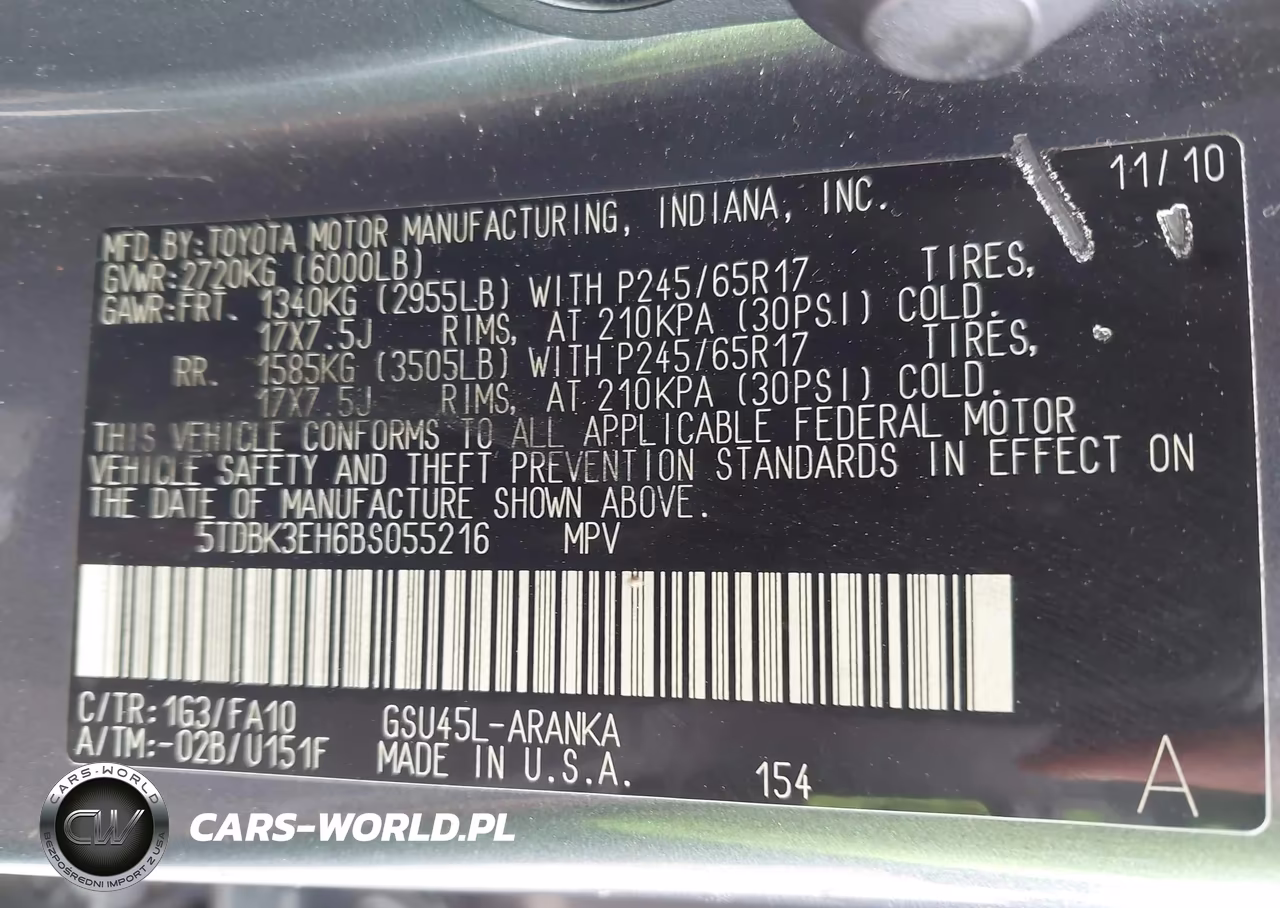 2011 Toyota Highlander Base V6 VIN:5TDBK3EH6BS055216 - 9