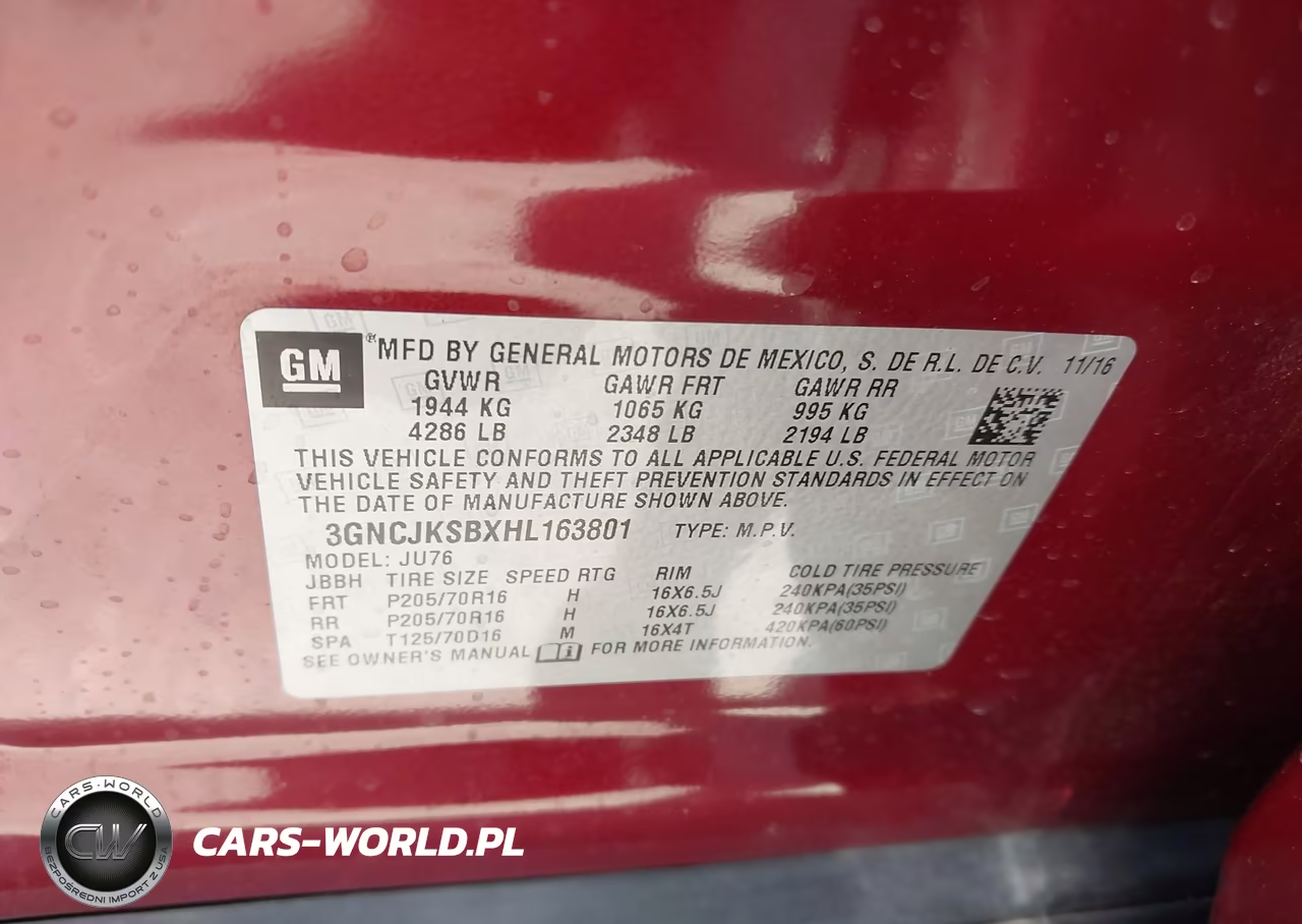 2017 Chevrolet Trax Ls VIN:3GNCJKSBXHL163801 - 9