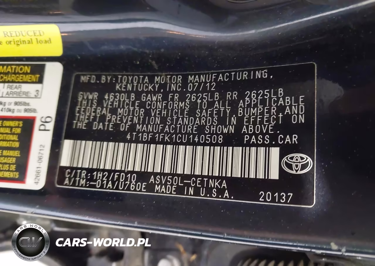 2012 Toyota Camry Le VIN:4T1BF1FK1CU140508 - 9