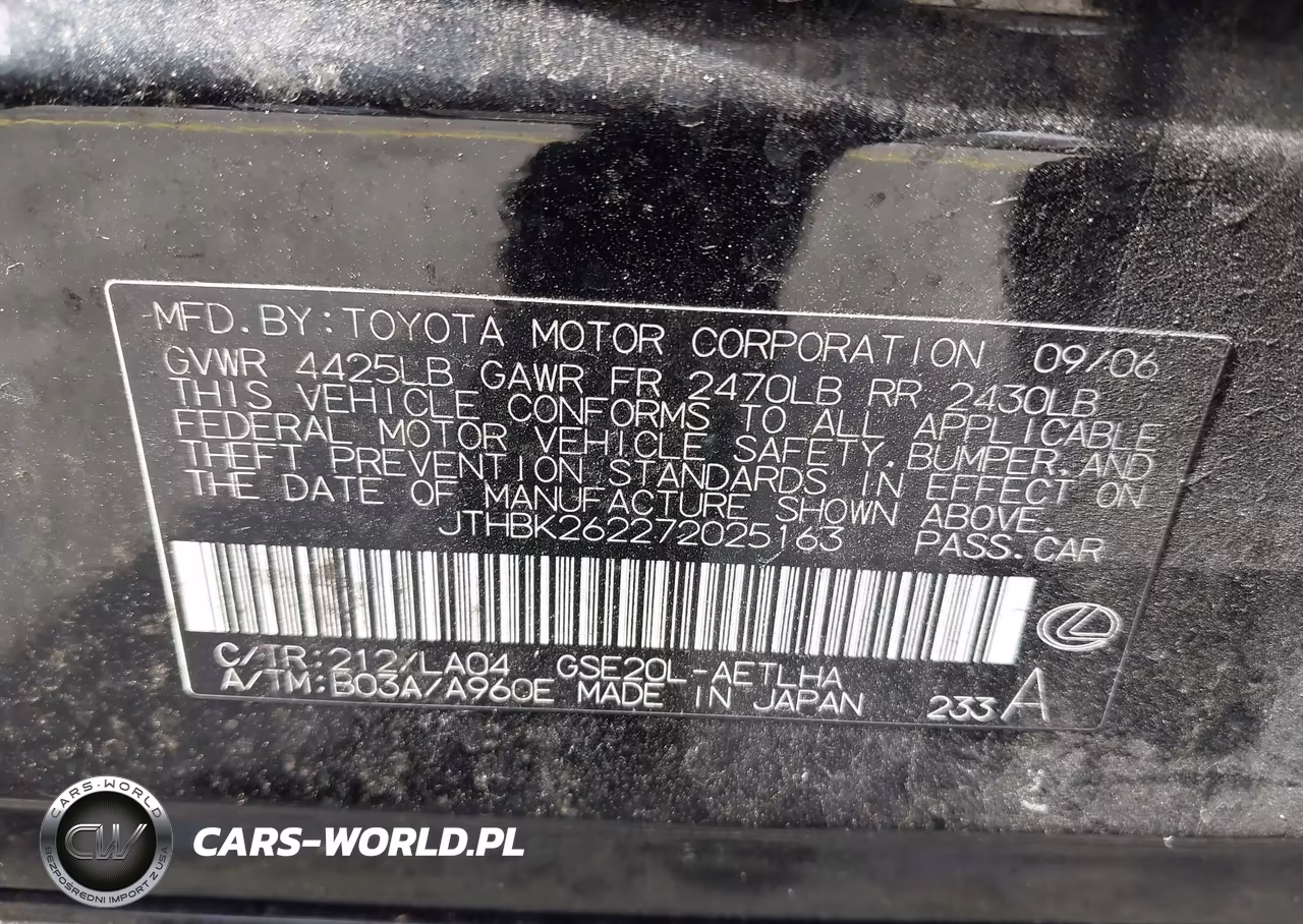 2007 Lexus Is 250 VIN:JTHBK262272025163 - 9
