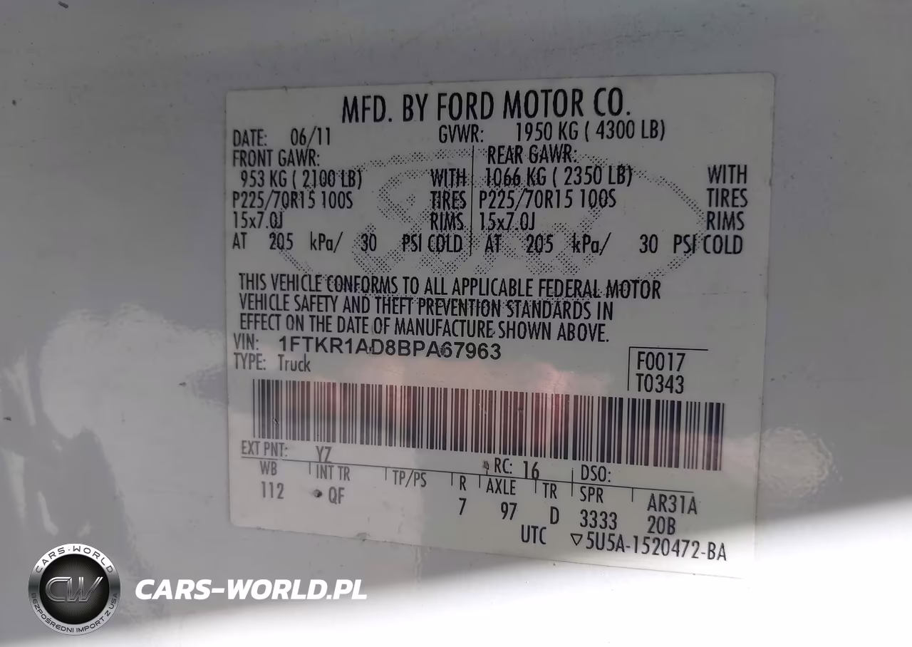 2011 Ford Ranger Xl VIN:1FTKR1AD8BPA67963 - 9