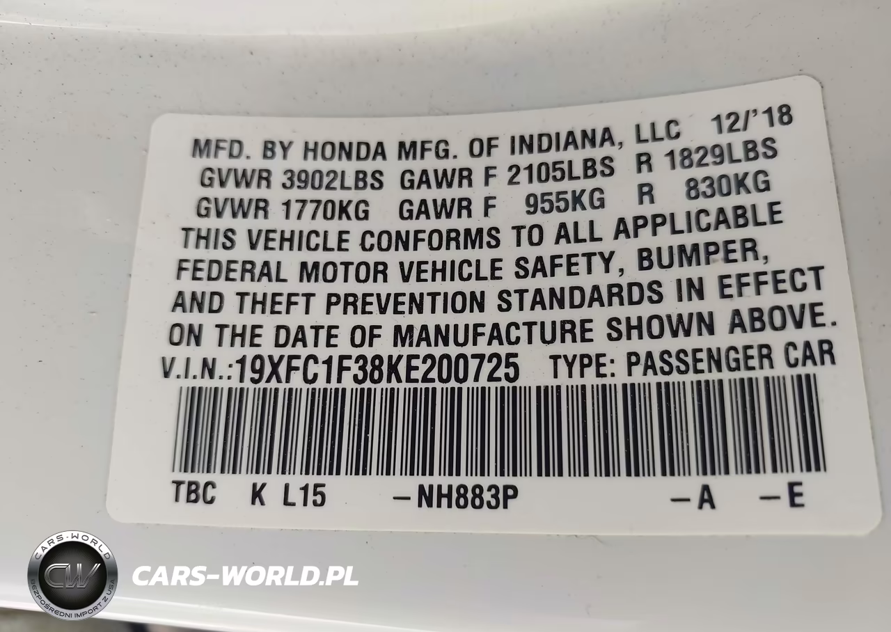 2019 Honda Civic Ex VIN:19XFC1F38KE200725 - 9