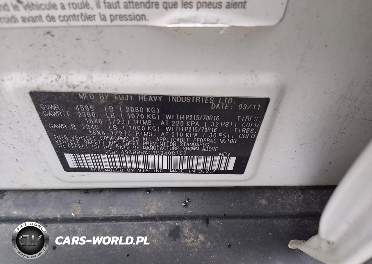 2011 Subaru Outback 2.5I VIN:4S4BRBAC9B3408707 - 9