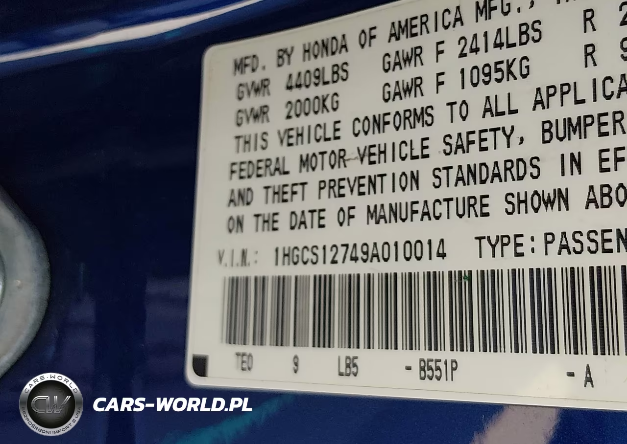 2009 Honda Accord 2.4 Ex VIN:1HGCS12749A010014 - 9