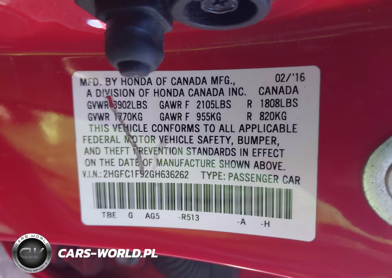 2016 Honda Civic Touring VIN:2HGFC1F92GH636262 - 9
