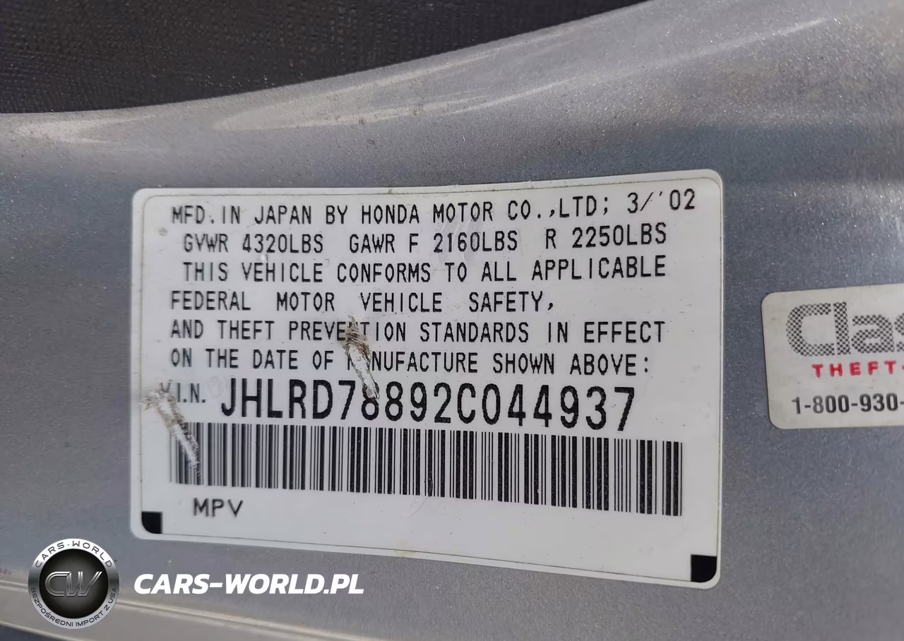 2002 Honda Cr-V Ex VIN:JHLRD78892C044937 - 9