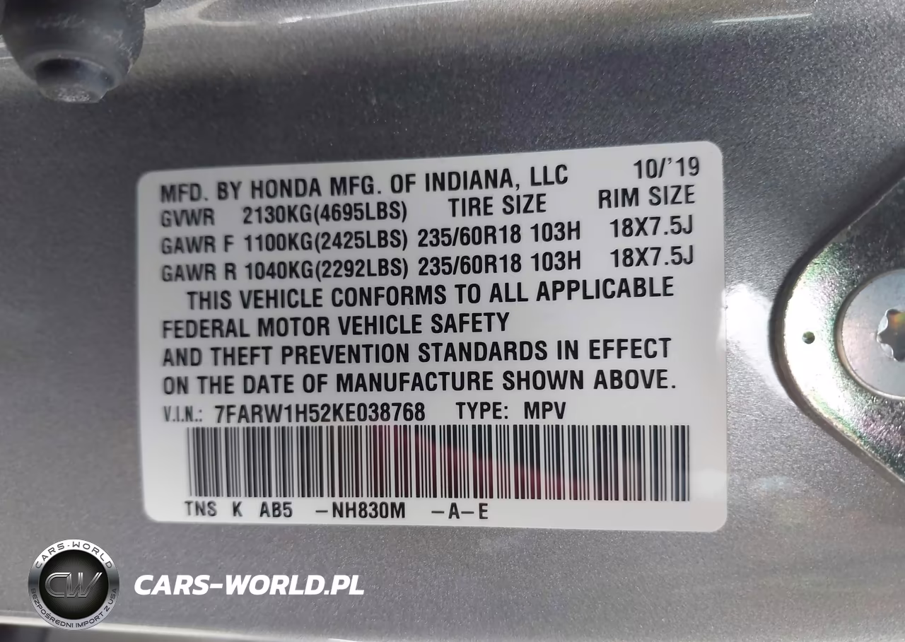 2019 Honda Cr-V Ex VIN:7FARW1H52KE038768 - 9