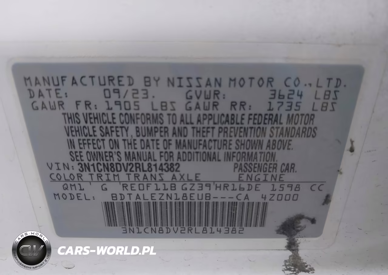 2024 Nissan Versa 1.6 S VIN:3N1CN8DV2RL814382 - 9
