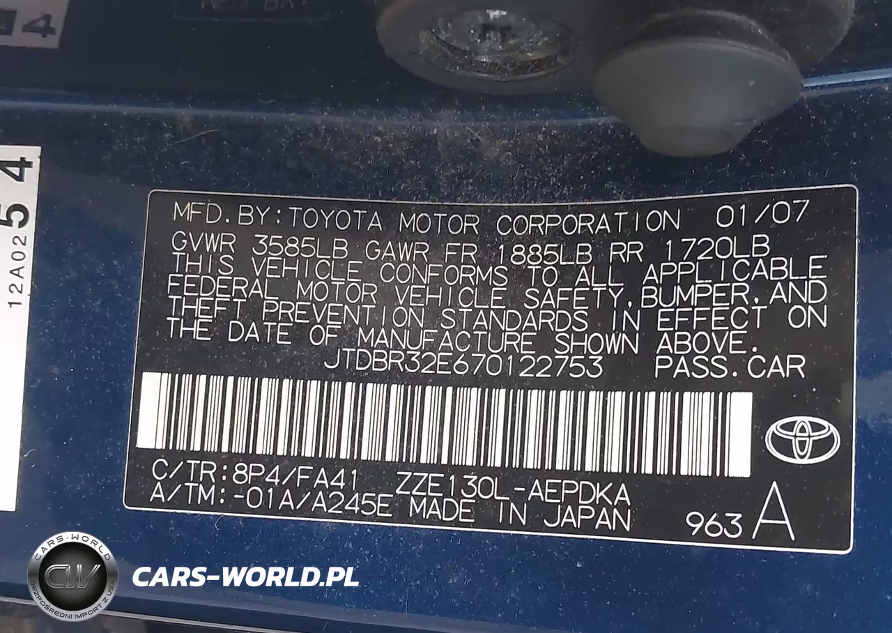 2007 Toyota Corolla Ce VIN:JTDBR32E670122753 - 9