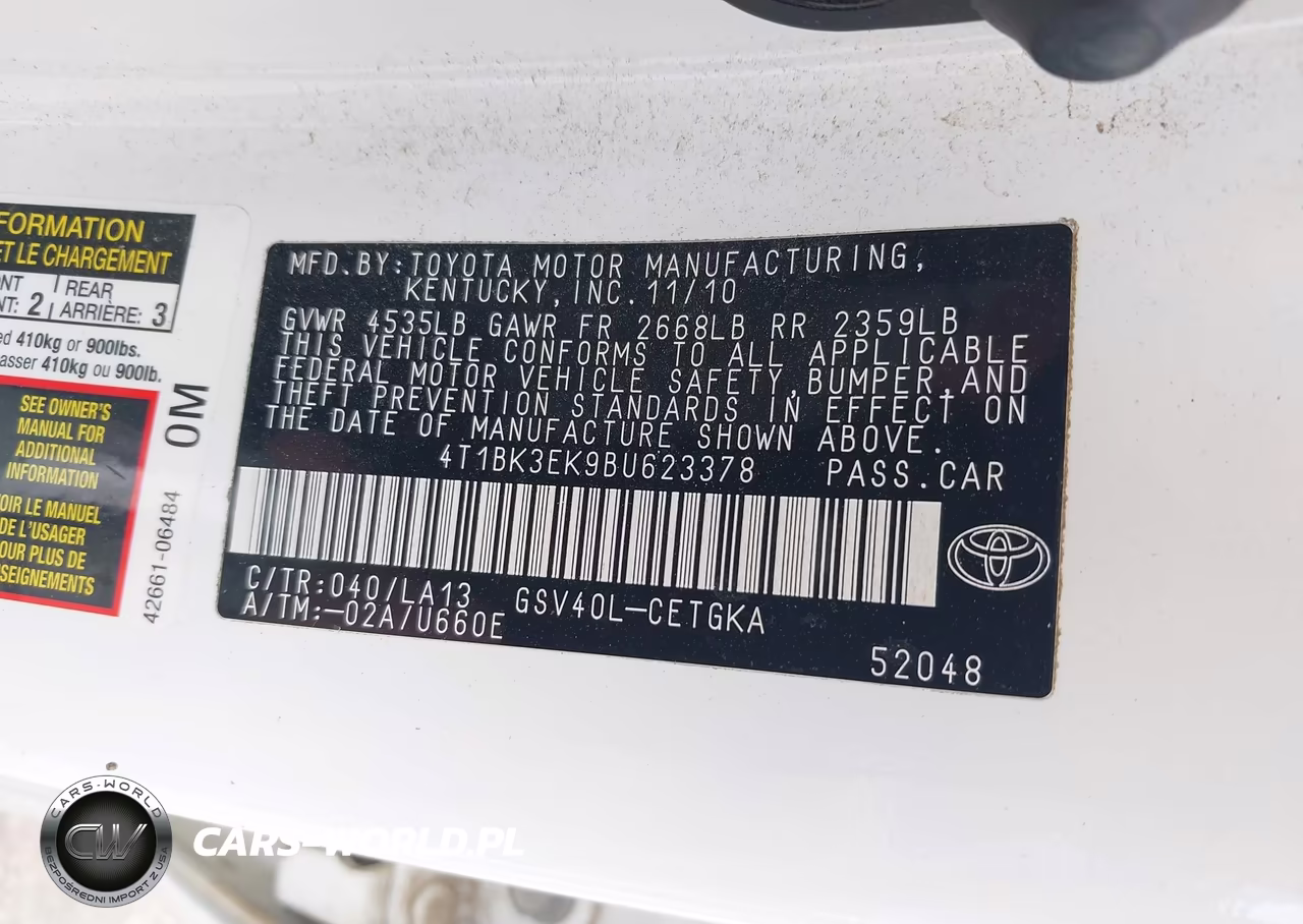2011 Toyota Camry Xle V6 VIN:4T1BK3EK9BU623378 - 9