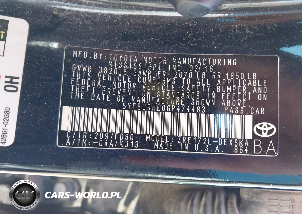 2016 Toyota Corolla S Plus VIN:5YFBURHE0GP474483 - 7
