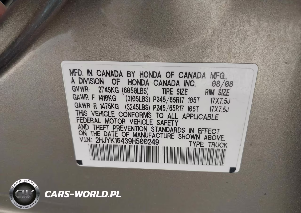 2009 Honda Ridgeline Rts VIN:2HJYK16439H500249 - 9