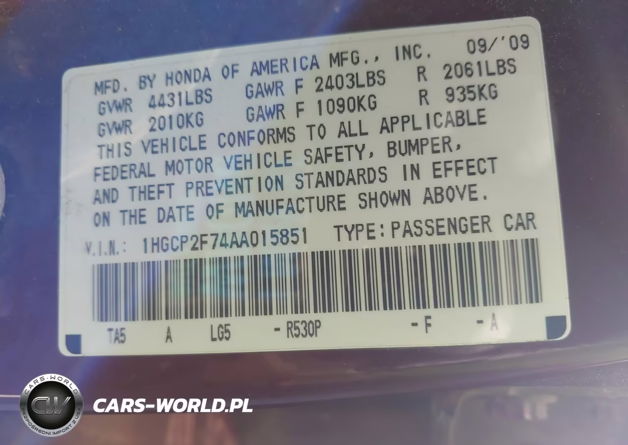 2010 Honda Accord 2.4 Ex VIN:1HGCP2F74AA015851 - 9