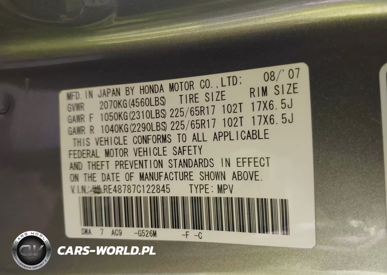 2007 Honda Cr-V Ex-L VIN:JHLRE48787C122845 - 9