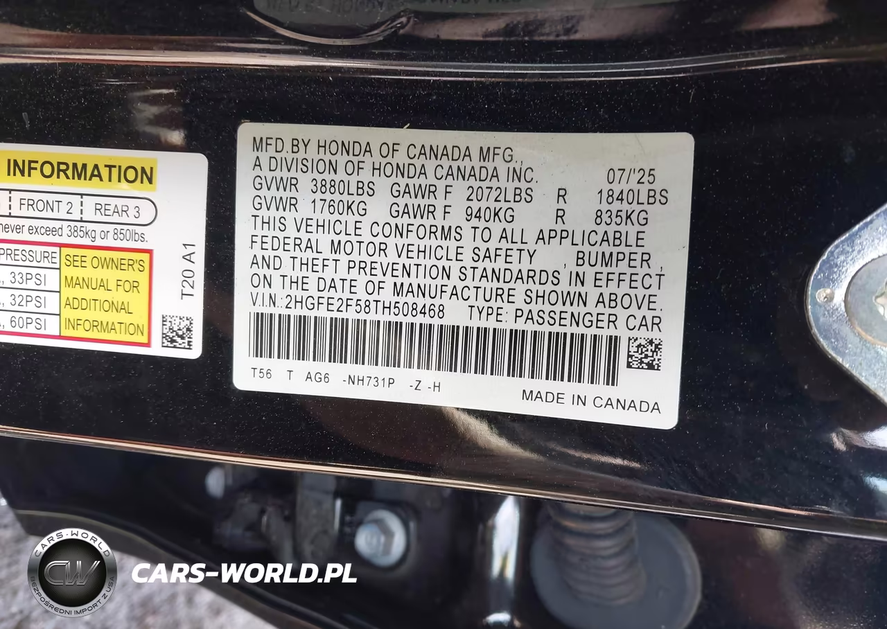 2026 Honda Civic Sport VIN:2HGFE2F58TH508468 - 9
