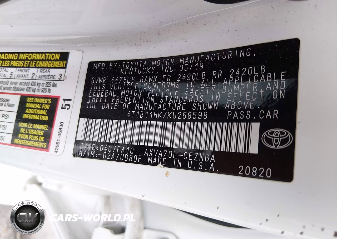 2019 Toyota Camry Le VIN:4T1B11HK7KU268598 - 9
