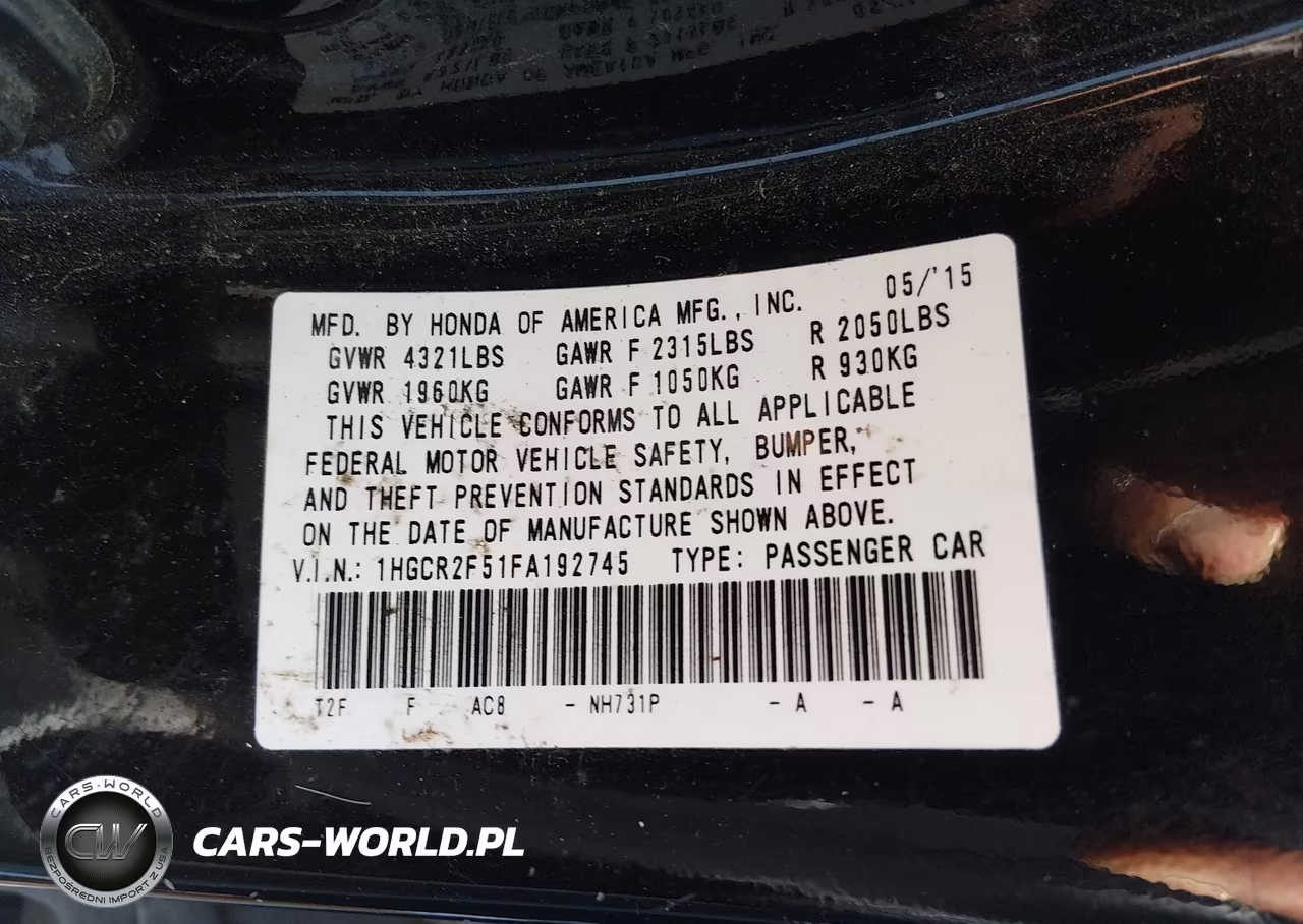 2015 Honda Accord Sport VIN:1HGCR2F51FA192745 - 9