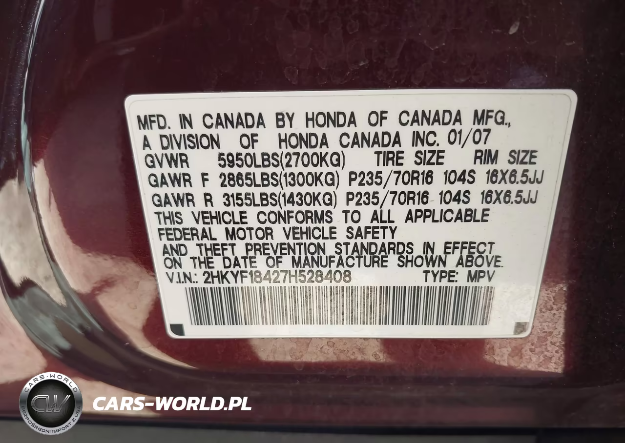 2007 Honda Pilot Ex VIN:2HKYF18427H528408 - 9