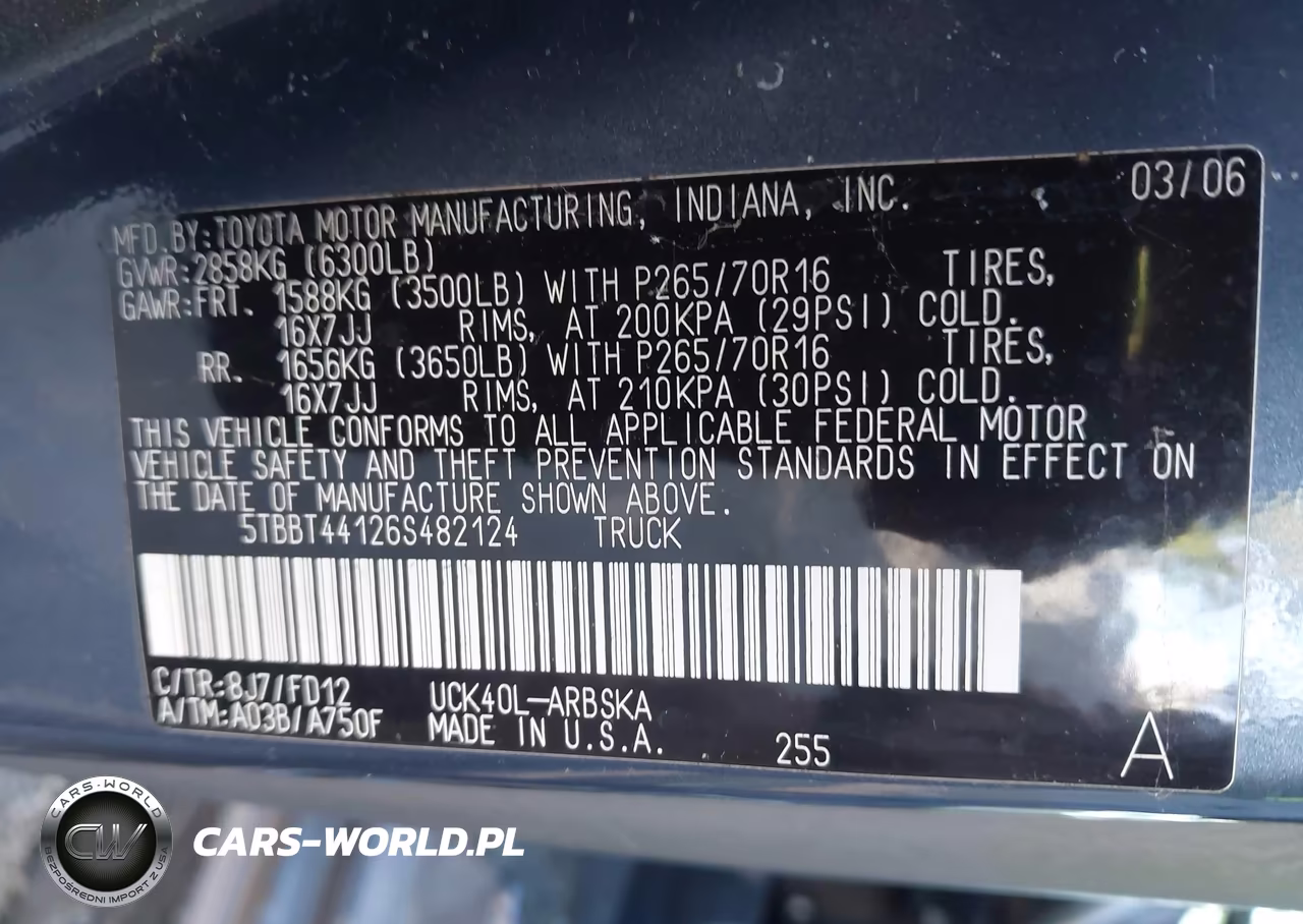 2006 Toyota Tundra Sr5 V8 VIN:5TBBT44126S482124 - 9