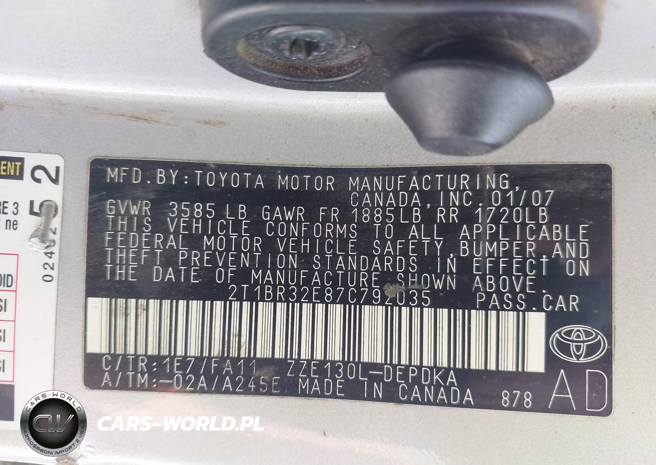 2007 Toyota Corolla Ce VIN:2T1BR32E87C792035 - 9