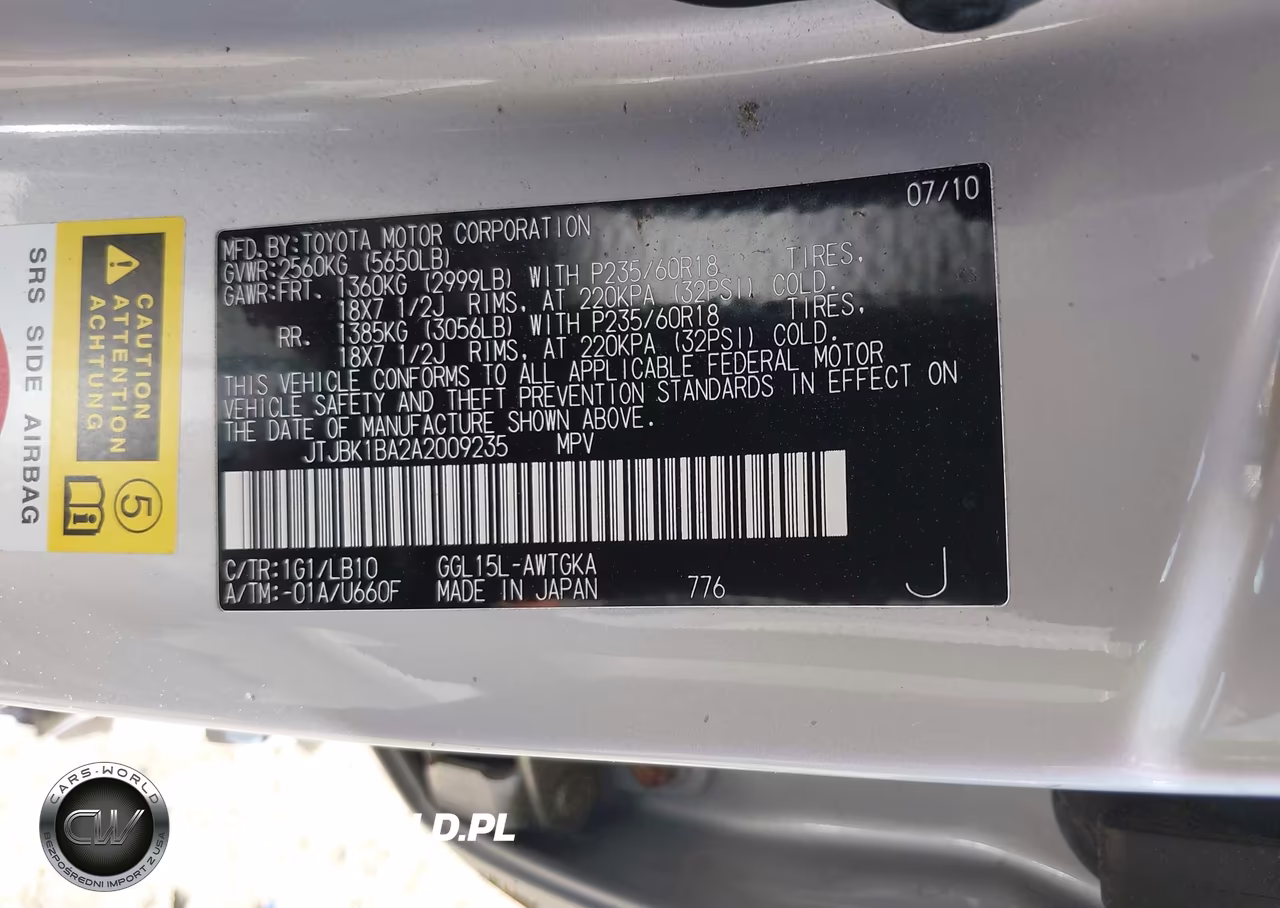 2010 Lexus Rx 350 VIN:JTJBK1BA2A2009235 - 9