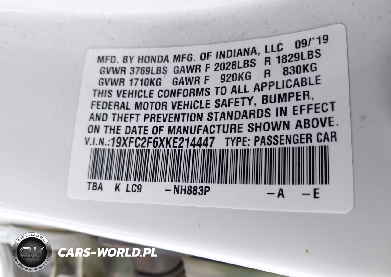 2019 Honda Civic Lx VIN:19XFC2F6XKE214447 - 9