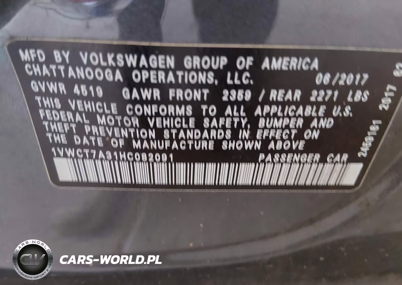 2017 Volkswagen Passat 1.8T Sel Premium VIN:1VWCT7A31HC082091 - 9